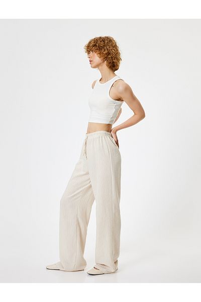 Koton Wide Leg and Lace-up Summer Trousers - Standard Waist
