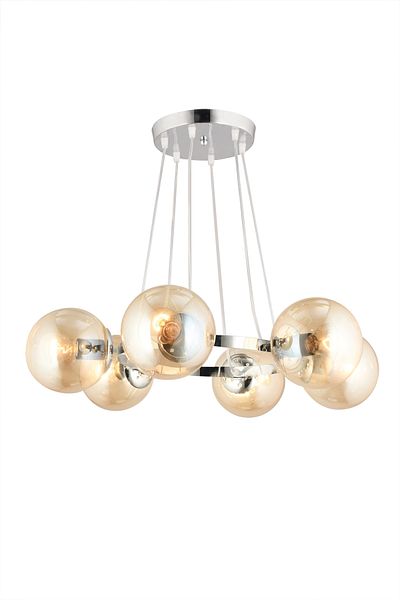 SONSUZ AYDINLATMA&AVİZE Infinite Chrome 6-Piece Ring Honey Globe Glass Modern Chandelier