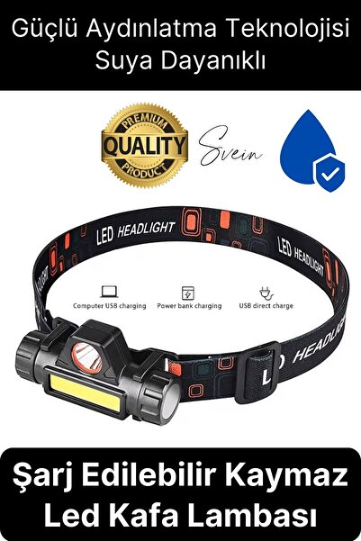 Svein Premium Kamp Yayla Köy Kafa Lambası Ledli Şarjlı Tamir Baş Feneri Madenci Işıklı Başlık Aparatı Mir