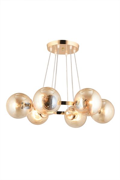 SONSUZ AYDINLATMA&AVİZE Infinite Gold 6-Piece Ring Honey Globe Glass Modern Chandelier