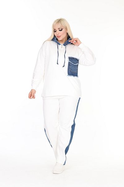 MJORA Set de jos-top din țesătură de bumbac tricotată cu detalii din denim