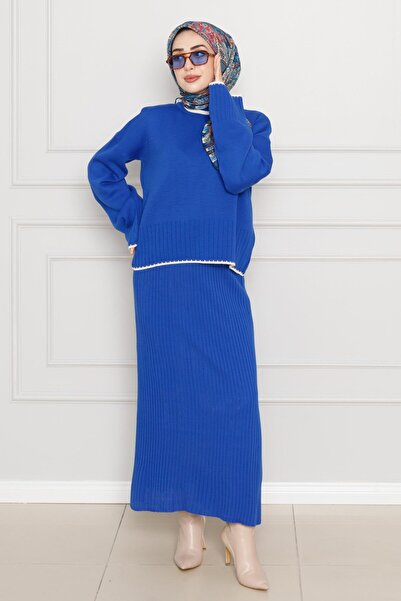 Sevitli Cobalt Blue Sweater and Gilet Knitwear Set