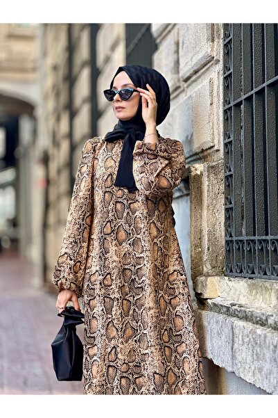 Hürre Yılan Desenli Tesettür Elbise