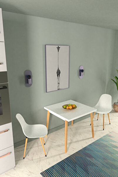 VİLİNZE Eames Sandalye Avanos Ahşap Mutfak Masası Takımı - 80x80 Cm