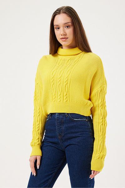 POODLE Pulover crop tricotat cu gât înalt pentru femei
