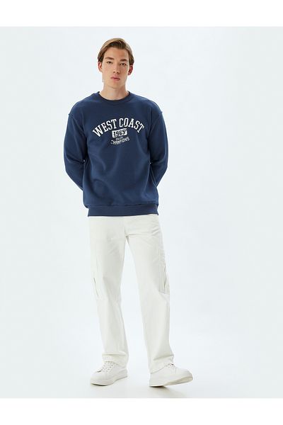 Koton College Printed Oversize Sweatshirt - Crew Neck, Raised Cotton Blend