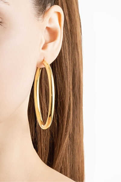 So CHIC... Lambada 18 Ayar Sarı Altın Kaplama 7 Cm Çaplı Gümüş Halka Küpe