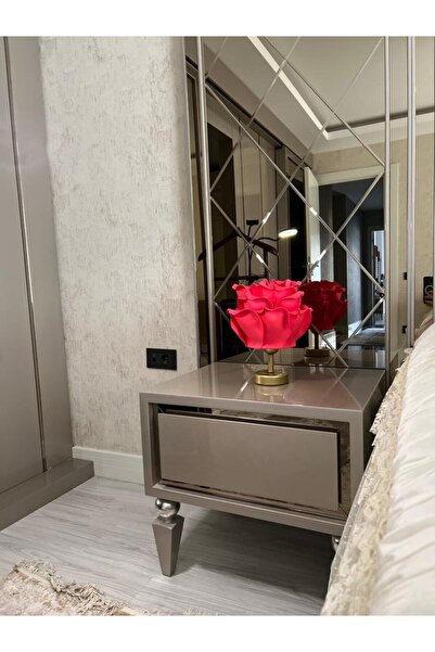 Maison Avf Kırmızı Eva Gül Tasarım Kablosuz Masa Lambası - Alt Eskitme Gold