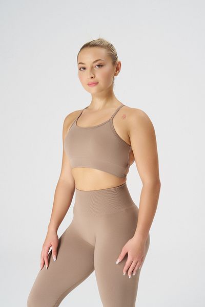 qlu Light Brown Women's Drawstring Sports Bra - Seamless Adjustable Bra