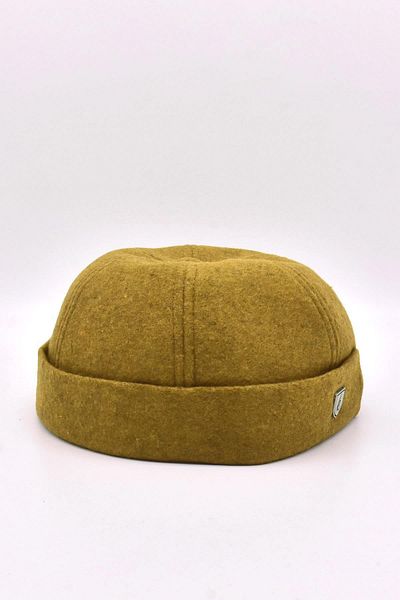 Külah Men's Street Style Wool Brimless Hat Mustard Docker Cap