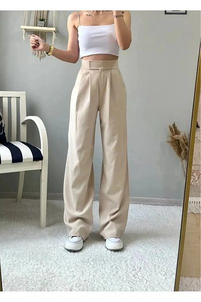 BILDEŞA Γυναικείο Παντελόνι Ψηλόμεσο Velcro Waist Palazzo