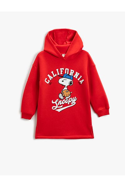 Koton Sweat Dress Snoopy Printed Licensed Raised Hooded Midi