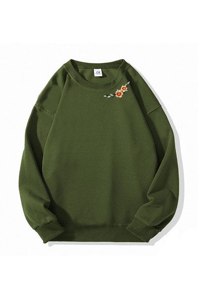 COMBİNE MİCHAİL Hanorac de damă cu mânecă lungă cu broderie florală - KHAKI