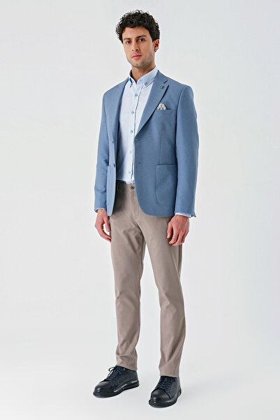 İmza Koyu Mavi Örme Mono Yaka Çift Yırtmaç Likralı 6 Drop Slim Fit Dar Kesim Klasik Ceket 1002240138