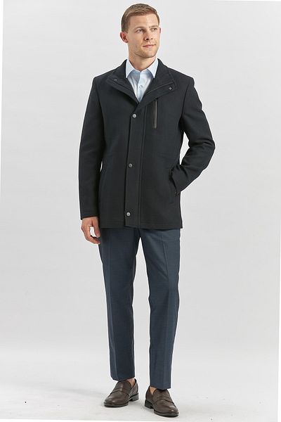 İmza Тъмносиньо кашмирено палто Slim Fit - с яка стойка и ватиран хастар 1008245150