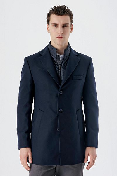 İmza Bleumarin închis, ștanțat cu guler mono, căptușeală matlasată, haină clasică slim fit1008235167
