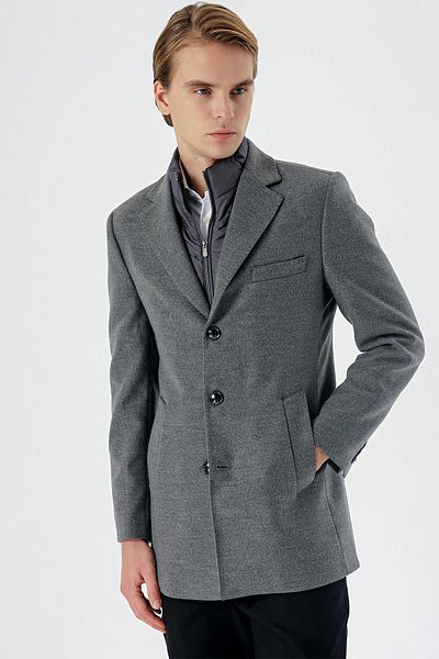 İmza Căptușeală matlasată, cu ștampilă antracit închis, cu guler mono, haină clasică slim fit1008235167