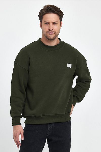 COMBİNE MİCHAİL Men's Oversize Sweatshirt with Embroidery Detail - Khaki