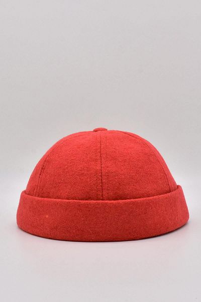 Külah Men's Street Style Wool Brimless Hat Red Docker Cap