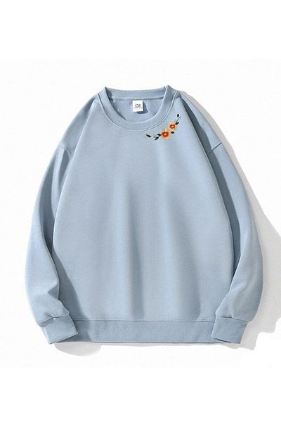 COMBİNE MİCHAİL Hanorac de damă cu mânecă lungă cu broderie florală - BABY BLUE