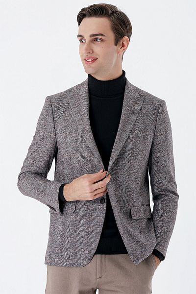 İmza Тъмнокафяво карирано класическо яке Slim Fit 1002235110
