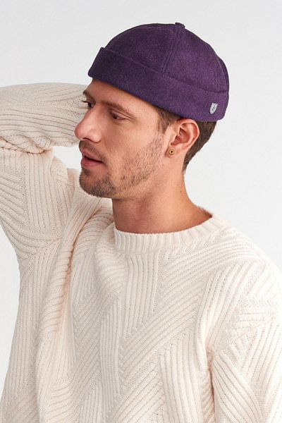 Külah Men's Street Style Wool Brimless Hat Purple Docker Cap