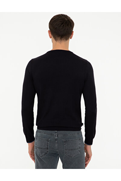 Pierre Cardin Navy Blue Slim Fit Crew Neck Basic Knitwear Sweater 50248582 -Vr033