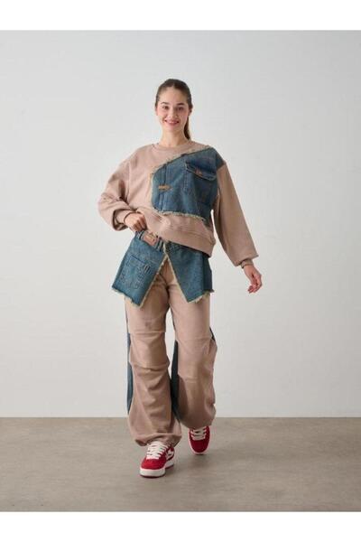 Zekids Kız Çocuk Kışlık Denim Garnilli 3 İplik Tasarım Pantolon
