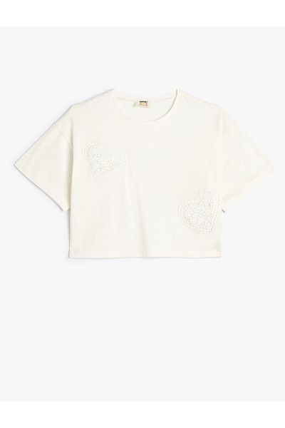 Koton T-shirt w kształcie serca, z krótkim rękawem i okrągłym dekoltem, bawełniany