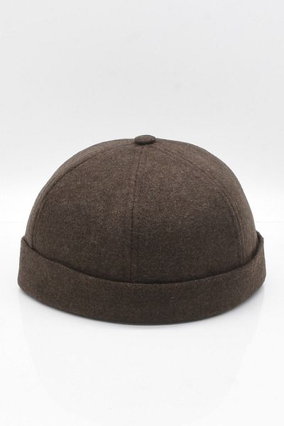 Külah Brown Hiphop Docker Hat Wool Adjustable Cap with Metal Buckle