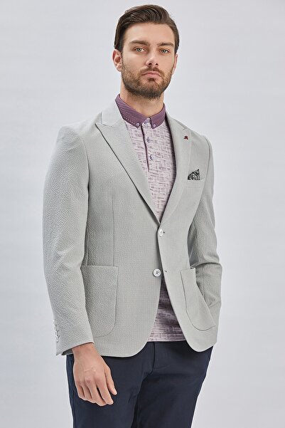 İmza Сірий візерунковий 6 Drop Slim Fit Casual піджак - з еластаном, комір-стійка 1002240155