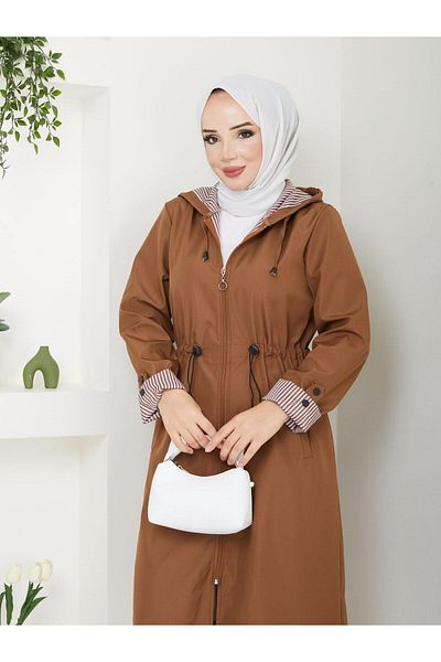 Dabenti women style Γυναικεία καμπαρντίνα με ριγέ μεγάλου μεγέθους με κουκούλα