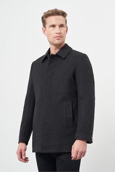 İmza Baby Collar Black Cashmere Classic Coat - Απλό σχιστό, Καπιτονέ επένδυση πλάτης, Comfort Fit 1008245153