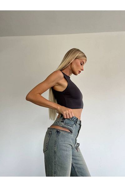 Borceelle Light Blue Grinded Side Zipper Detailed Jeans