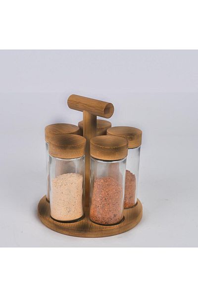 Altabi 5-Piece Glass Spice Rack Acacia Countertop Set with Lid