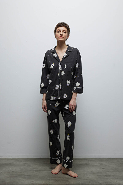 Hays Kadın Pamuklu Cep Detaylı Gömlek Yaka Pijama Üstü