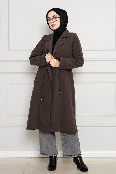 Sevitli Cepken Detaylı Beli Tünelli Kaşe Kap-Kahverengi