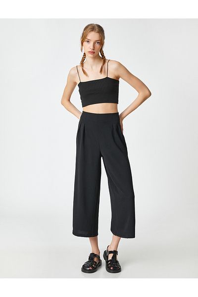 Koton Wide Leg Trousers Crop High Waist Darts