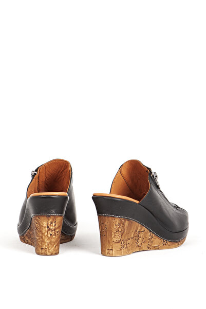 Dericlub Women's Wedge Heel Banded Slippers - Black - Genuine Leather