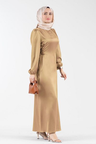 Sevitli Rochie de seara din satin bej - dantela laterala