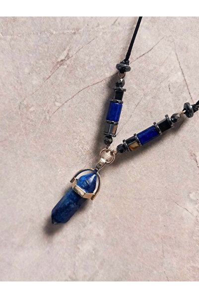 ayrestyle Doğal Taş Bohem Erkek Uzun Kolye - Lapis Lazuli Doğal Taş İpli Bohem 65CM Çivi Kolye Uçlu Kolye