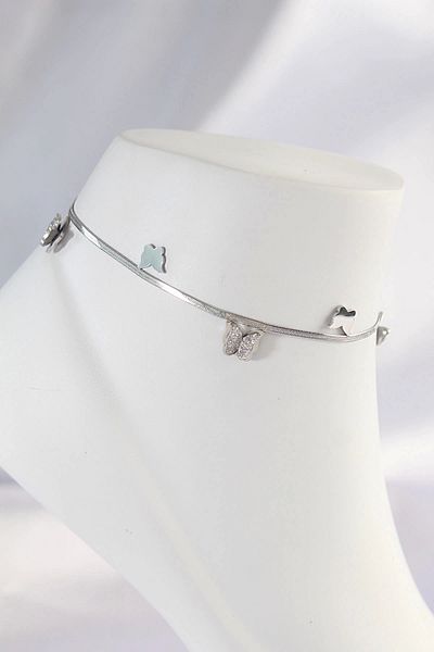Clariss 316L Steel Silver Color Minimal Butterfly Anklet