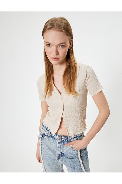 Koton Shirt Collar Short Sleeve Blouse - Buttoned