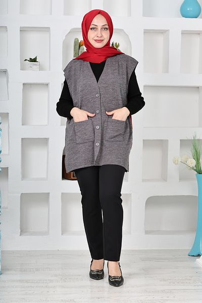 Kuraff Giyim Women's Molina Fabric Winter Large Size Buttoned Comforty Fit Short Vest