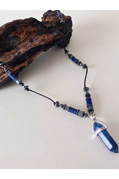 ayrestyle Doğal Taş Bohem Erkek Uzun Kolye - Lapis Lazuli Doğal Taş İpli Bohem 65CM Çivi Kolye Uçlu Kolye