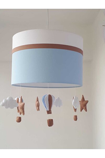 Leobabyroom Beyaz Orta Şerit Kahverengi Mavi Balon Yıldız Bulut Figürlü Sarkı...