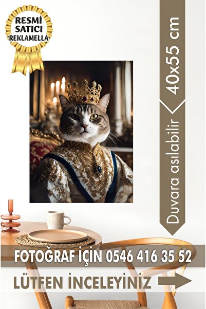 reklamella No:15 Kişiye Özel Tasarım Evcil Hayvan Tablosu Patili Hediyelik Kraliyet kıyafetli Portresi