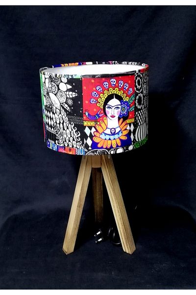 TEKAY AYDINLATMA Fabric Covered Lampshade with Wooden Legs