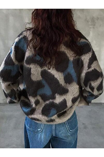 tilvess Kadın  LEOPAR desenli Yumoş Oversize  Triko Kazak