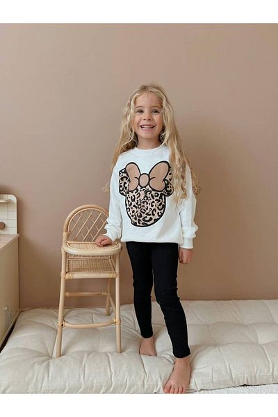 YİGİT BUTİK Leopard Printed Tights Girl's Top and Bottom Set